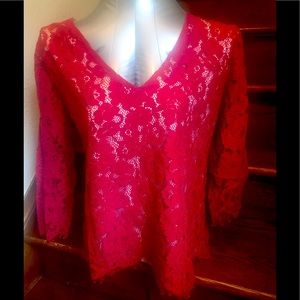 Lined Maroon Lace Blouse by A Diva, Size L